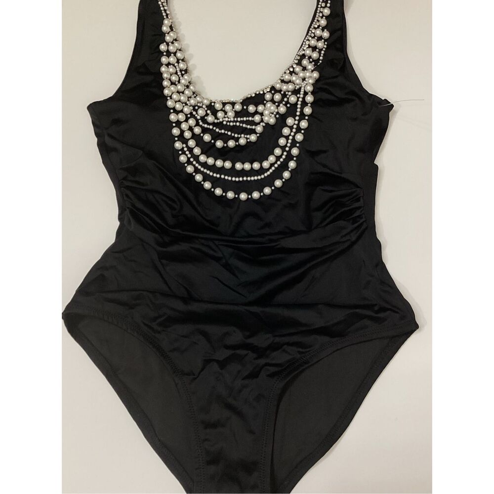 New. Amita Naithani black pearls and rhinestone swimsuit. Large. Retails $169 - Picture 8 of 8